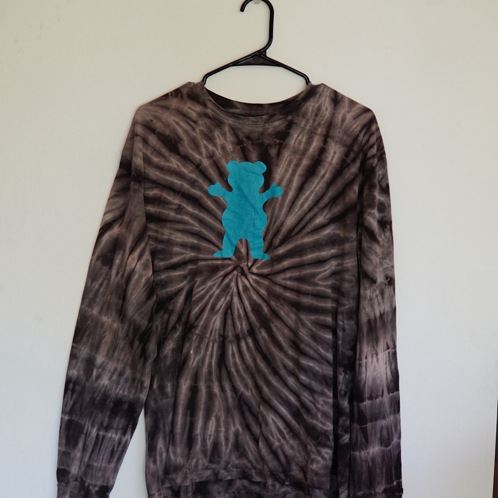 Grey and Blue Long Sleeve Tee with Tie-Dye Design